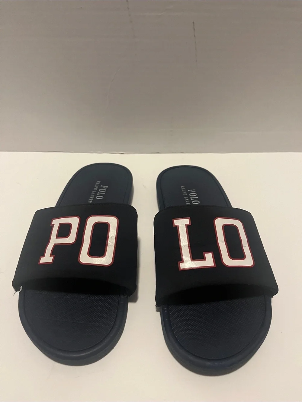 Polo by Ralph Lauren Navy Slides POLO Lettering Kids size 4